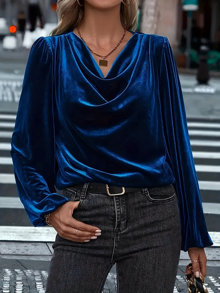 Eliza - Luxe Velvet Drape-Neck Blouse