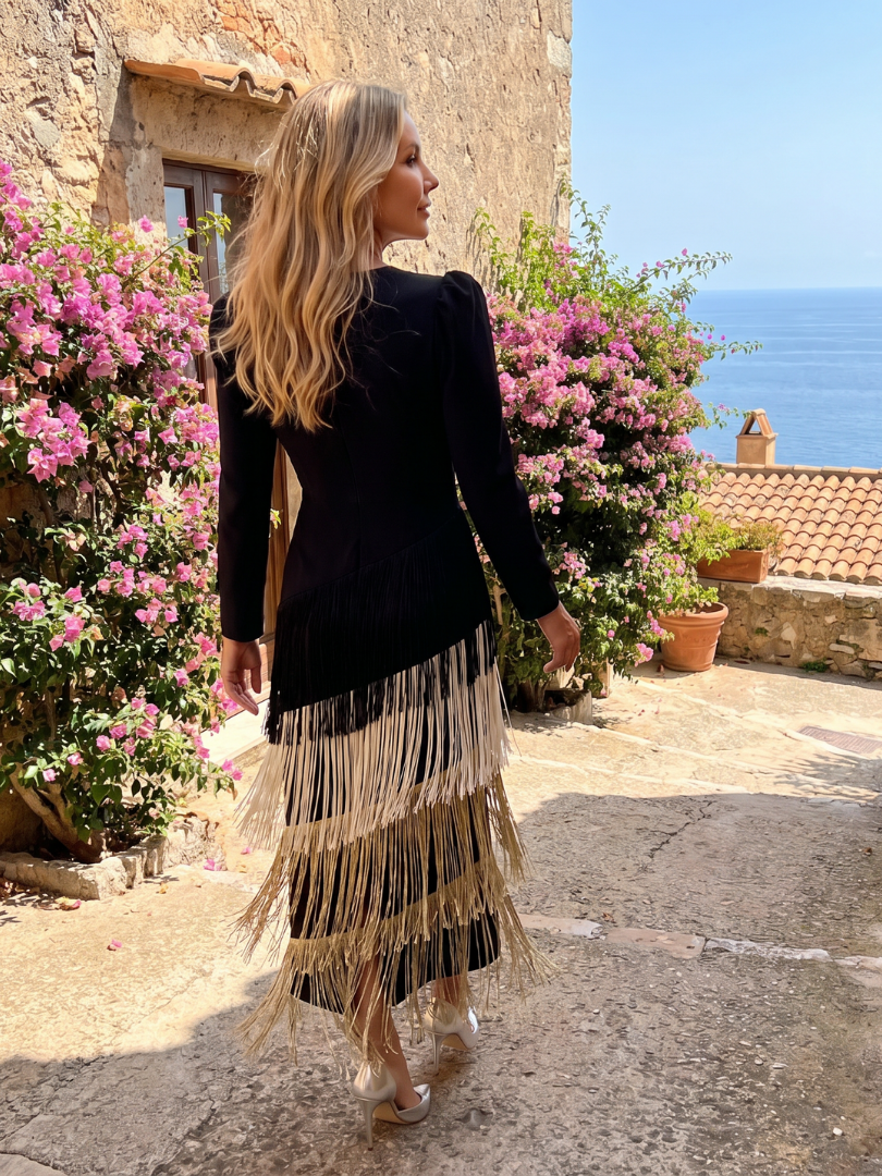 Elisabeth | Long-Sleeve Fringe Midi Dress