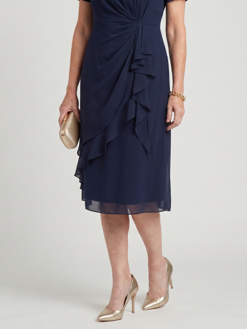 Eira™ | Elegant Midi Dress with Layered Hem & Transparent Sleeves