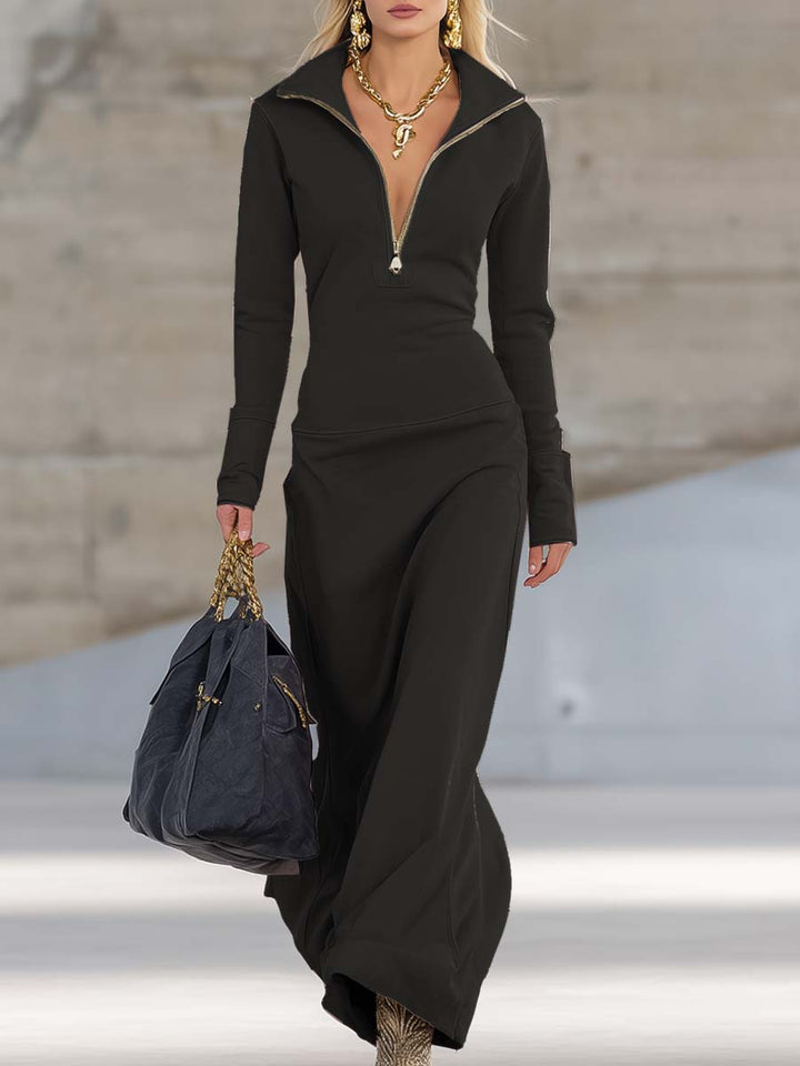 Gaia | Sporty Dress with Zipper and V-Neck