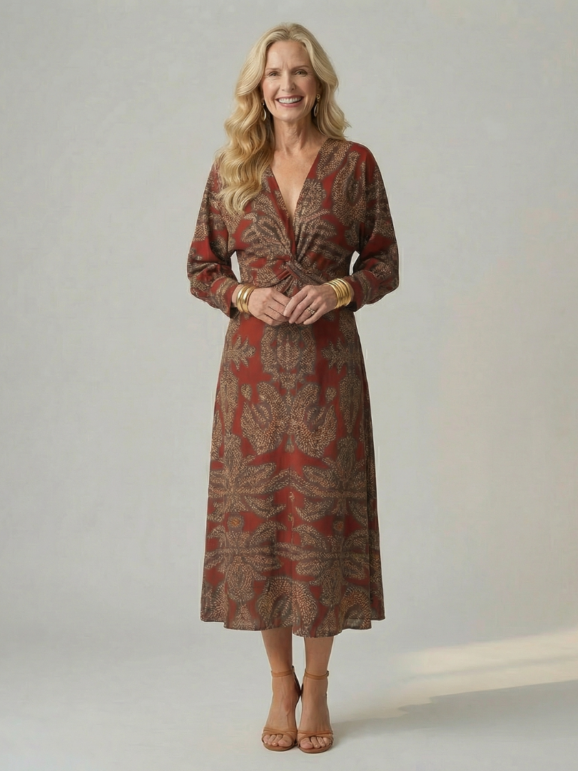 Iris | Twist-Front Wrap Midi Dress