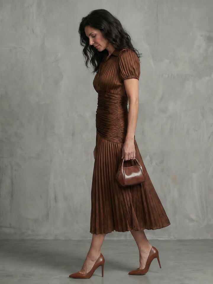 Bernadette | Pleated Waistline Stripe Midi Dress