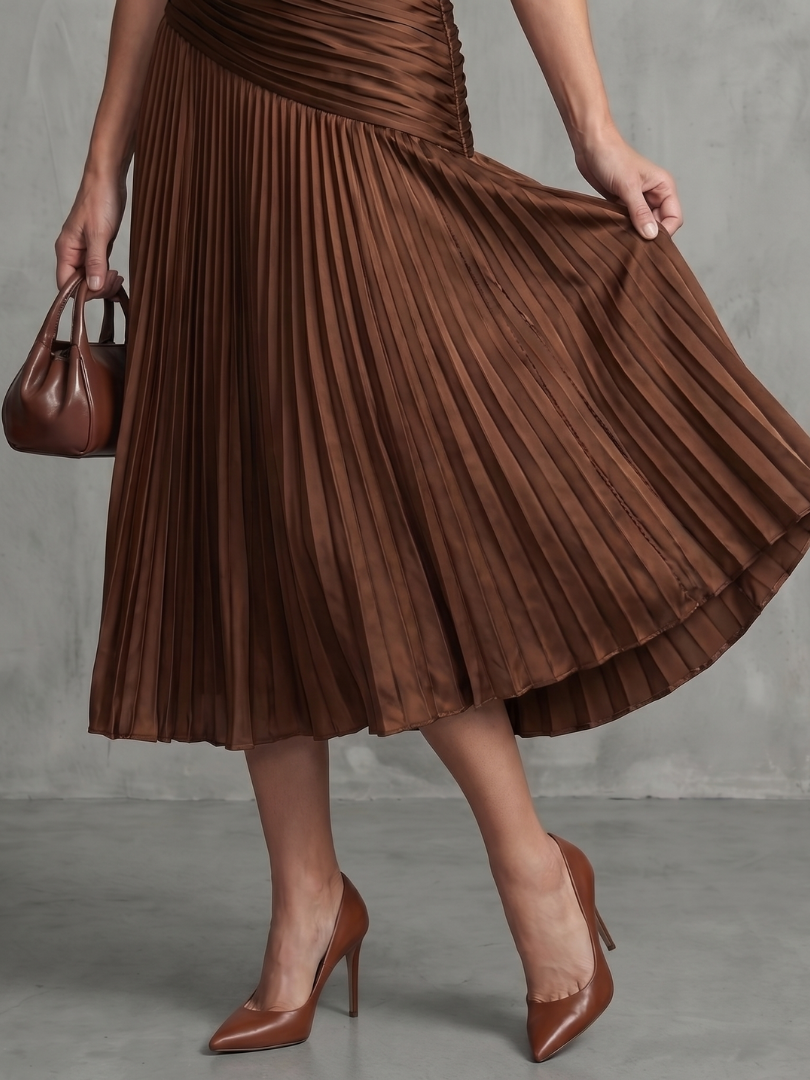 Liliana | Pleated Fine-Stripe Midi Dress