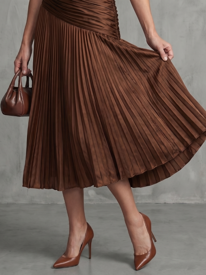 Liliana | Pleated Fine-Stripe Midi Dress