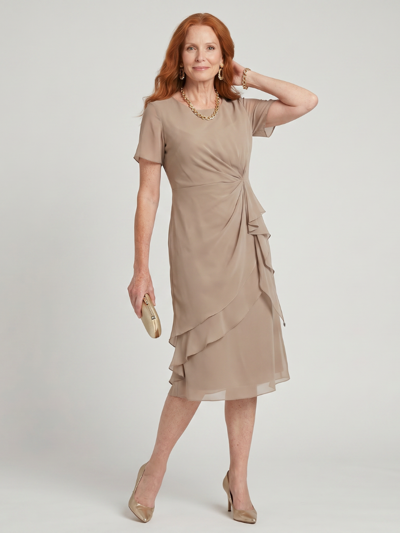 Eira™ | Elegant Midi Dress with Layered Hem & Transparent Sleeves