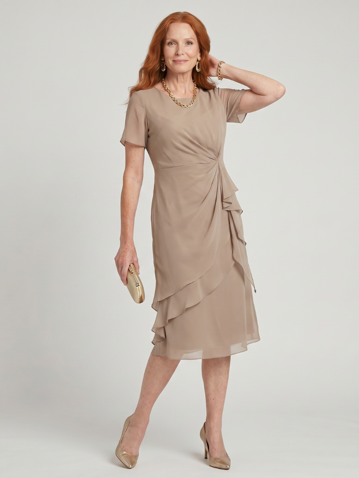 Eira™ | Elegant Midi Dress with Layered Hem & Transparent Sleeves