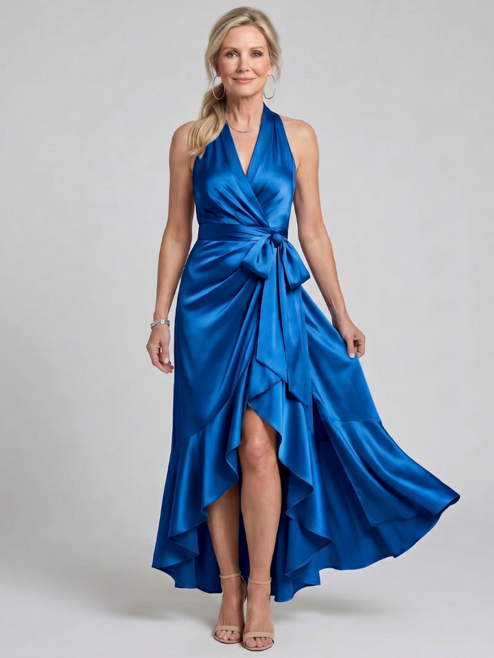 Gloria | Halter Wrap Flowing Evening Dress