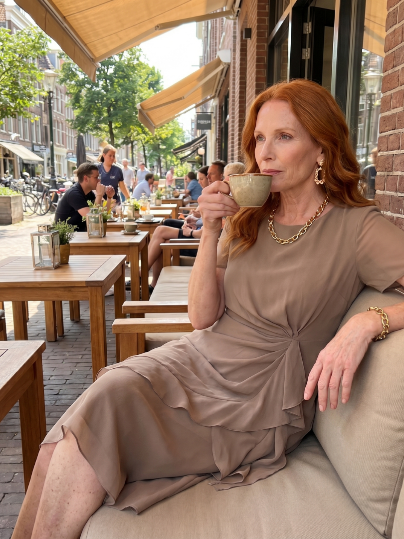 Eira™ | Elegant Midi Dress with Layered Hem & Transparent Sleeves