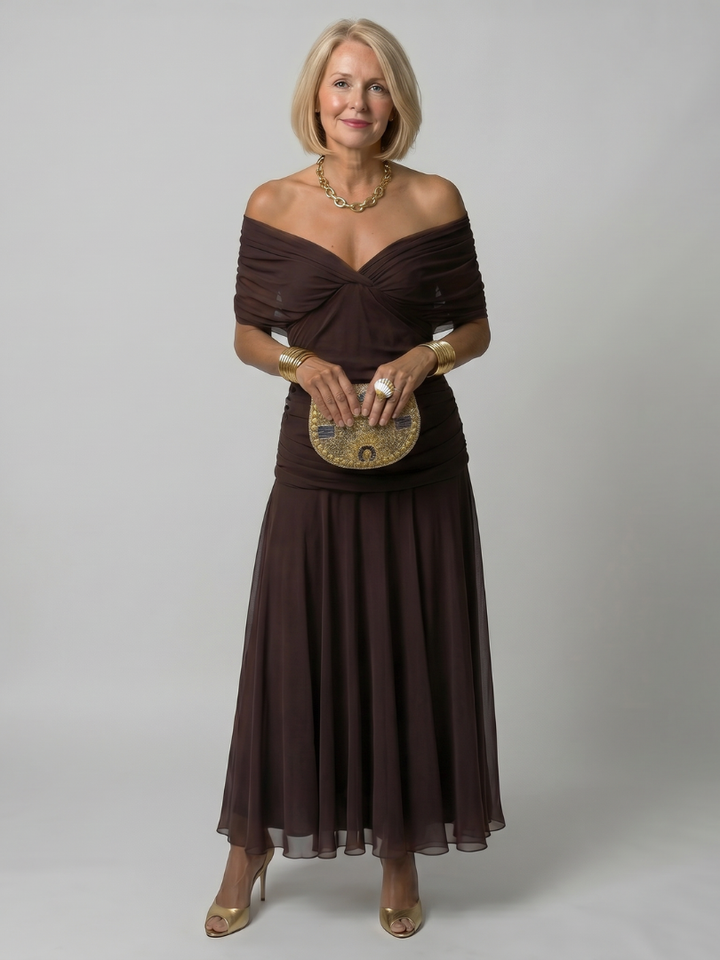 Cassia | Off-Shoulder Flowing Evening Dress