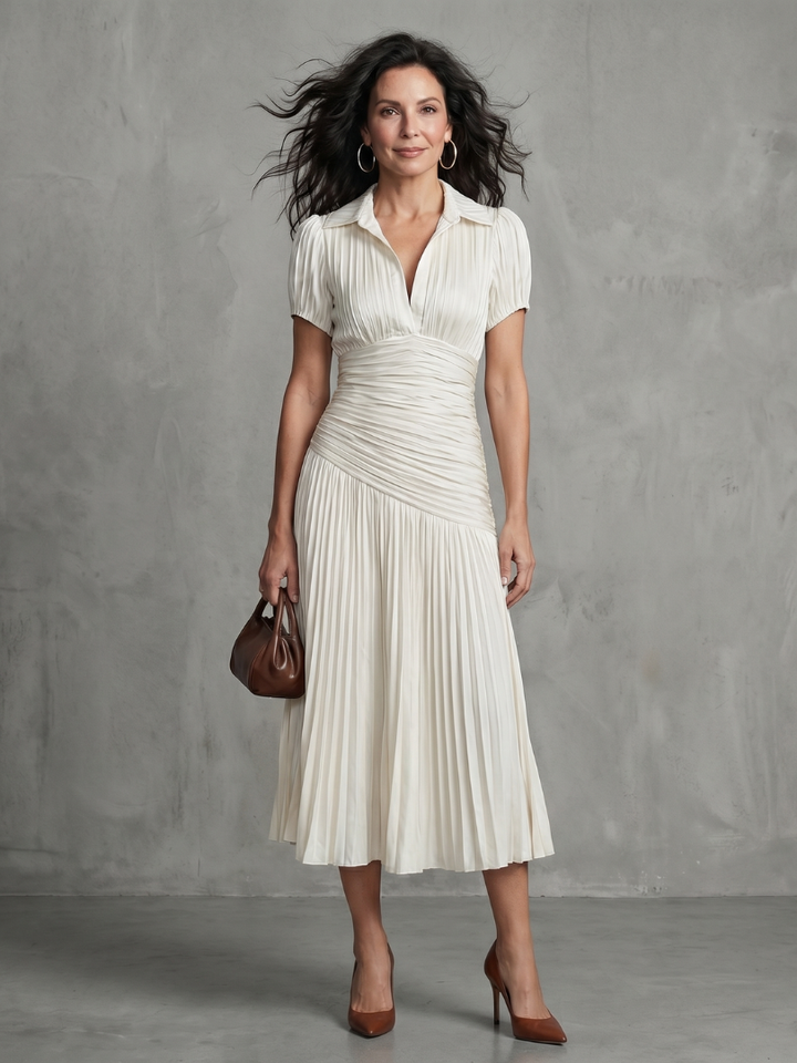 Bernadette | Pleated Waistline Stripe Midi Dress
