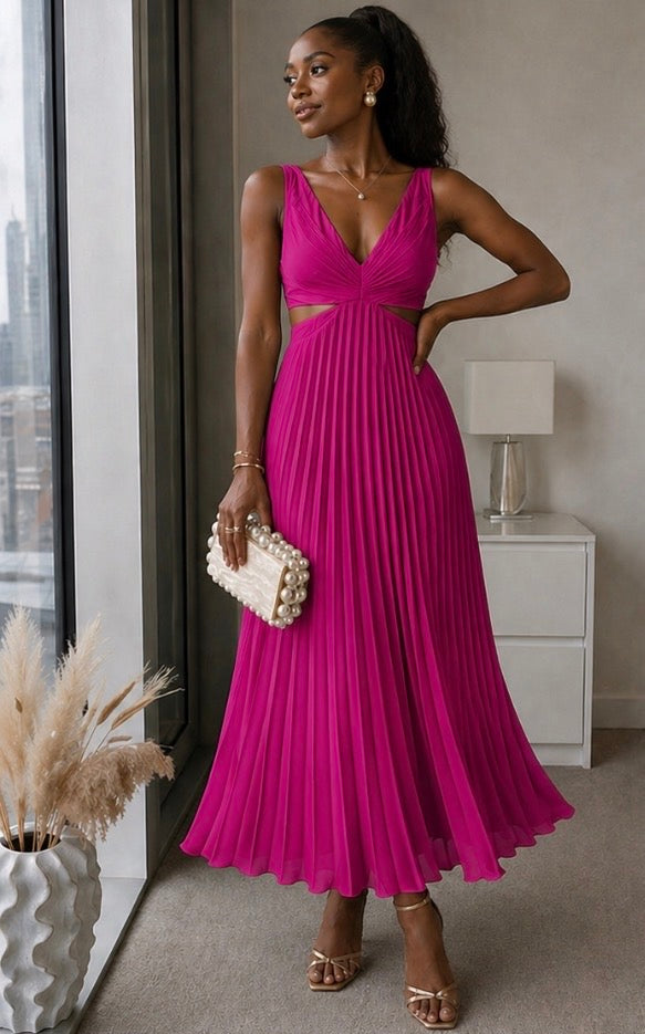 Eliana | Pleated Cutout Maxi Dress