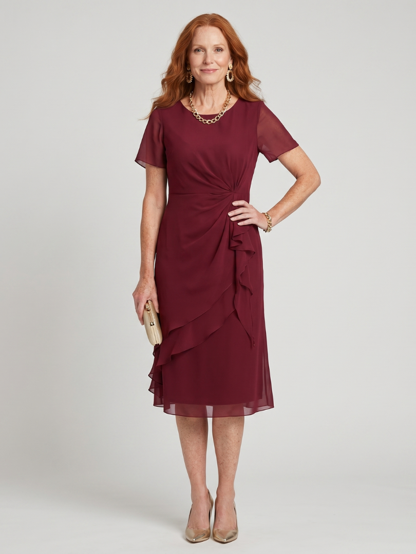 Eira™ | Elegant Midi Dress with Layered Hem & Transparent Sleeves