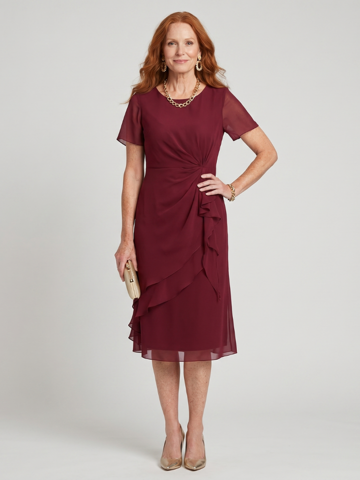 Eira™ | Elegant Midi Dress with Layered Hem & Transparent Sleeves