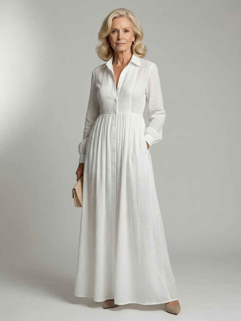 Aurora | Pleated Button-Front Maxi Dress