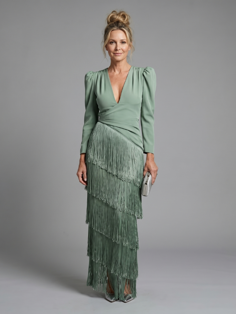Elisabeth | Long-Sleeve Fringe Midi Dress
