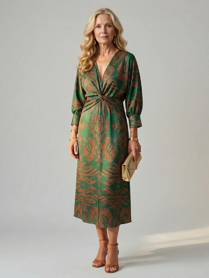 Iris | Twist-Front Wrap Midi Dress