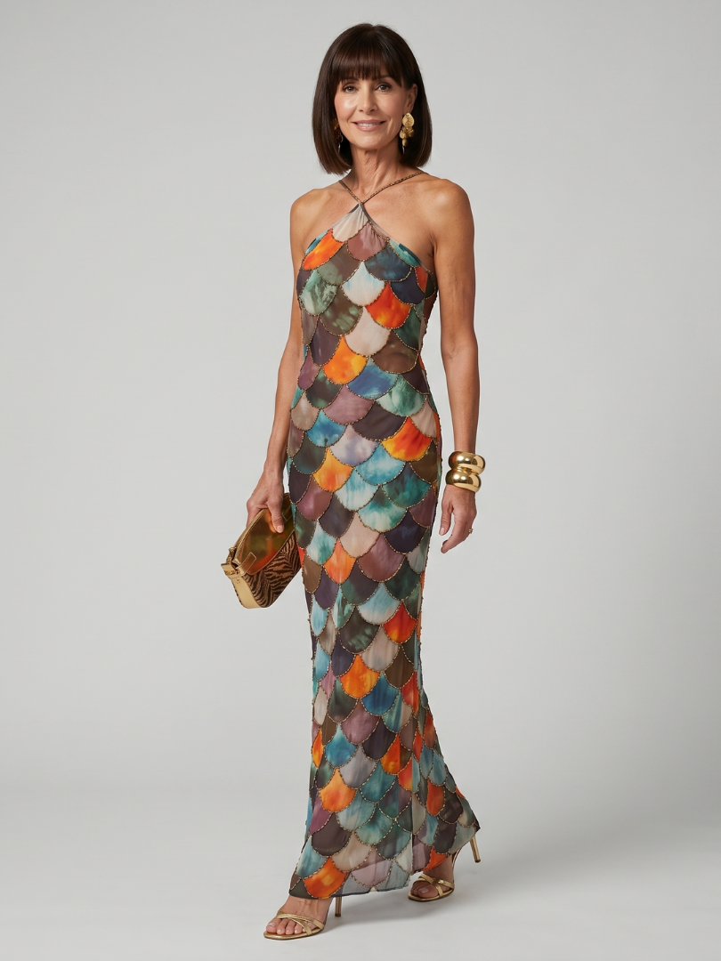 Nerissa | Fitted Scale-Pattern Maxi Dress