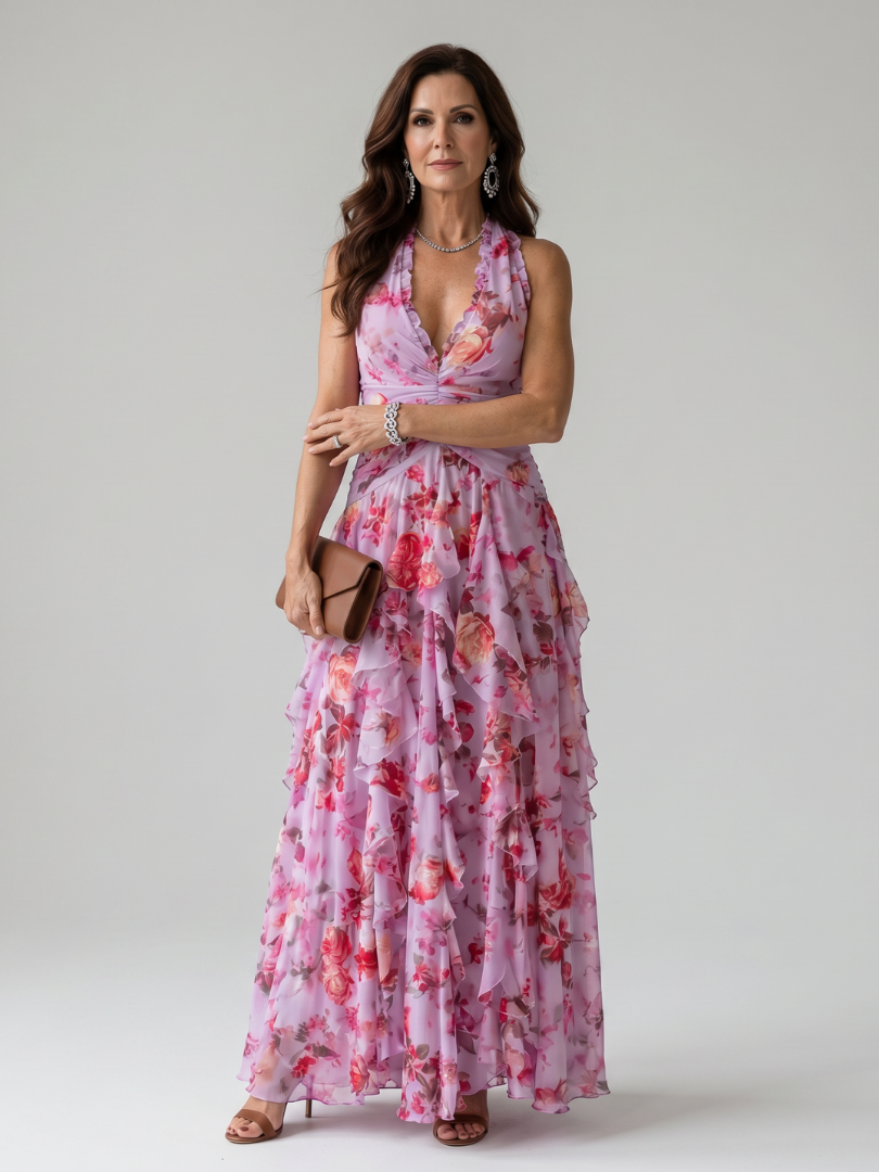 Sage | Halter Neck Floral Maxi Dress