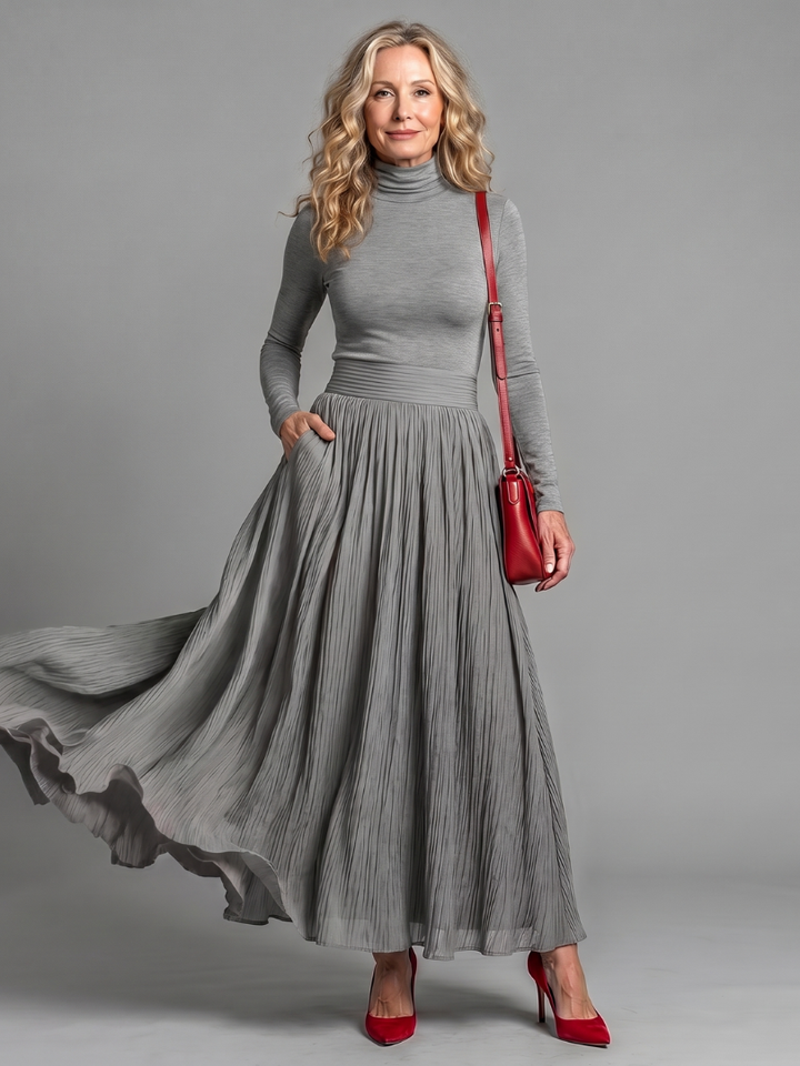 Edith | Flowing Turtleneck Midi Dress