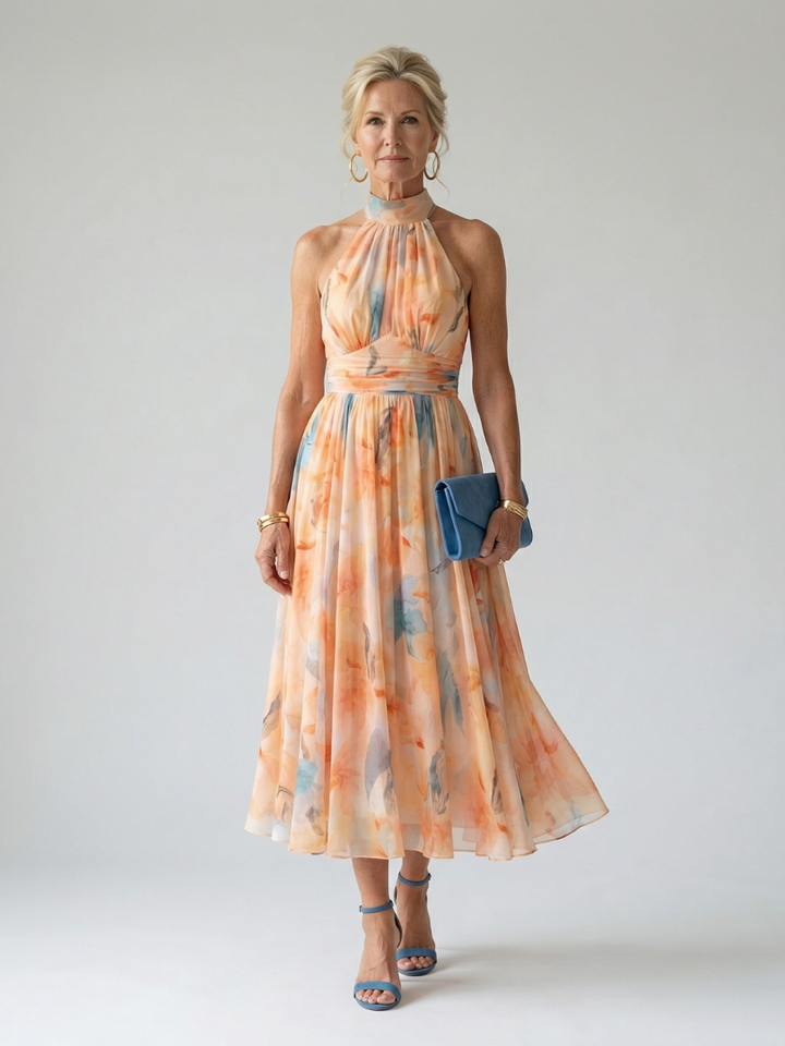 Callista | Flowing Halter Midi Dress