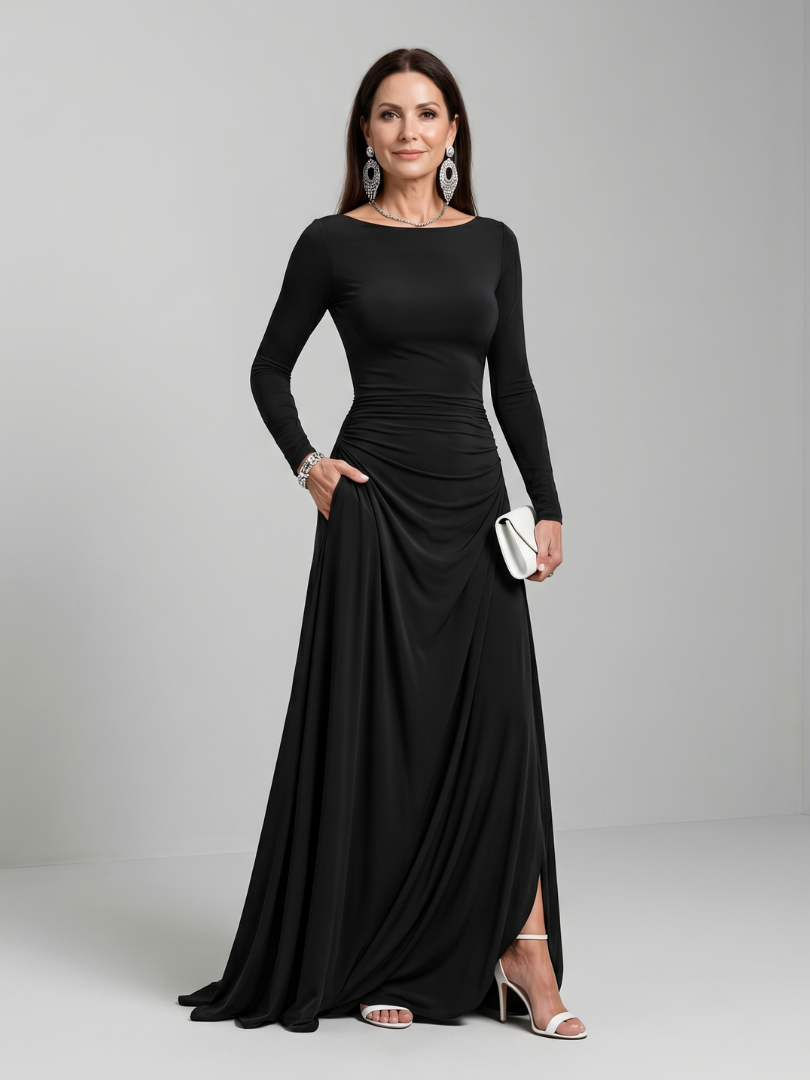 Yvonne | Draped Boat Neck Maxi Dress