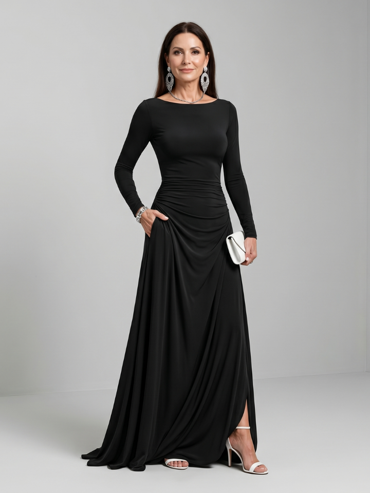 Yvonne | Draped Boat Neck Maxi Dress