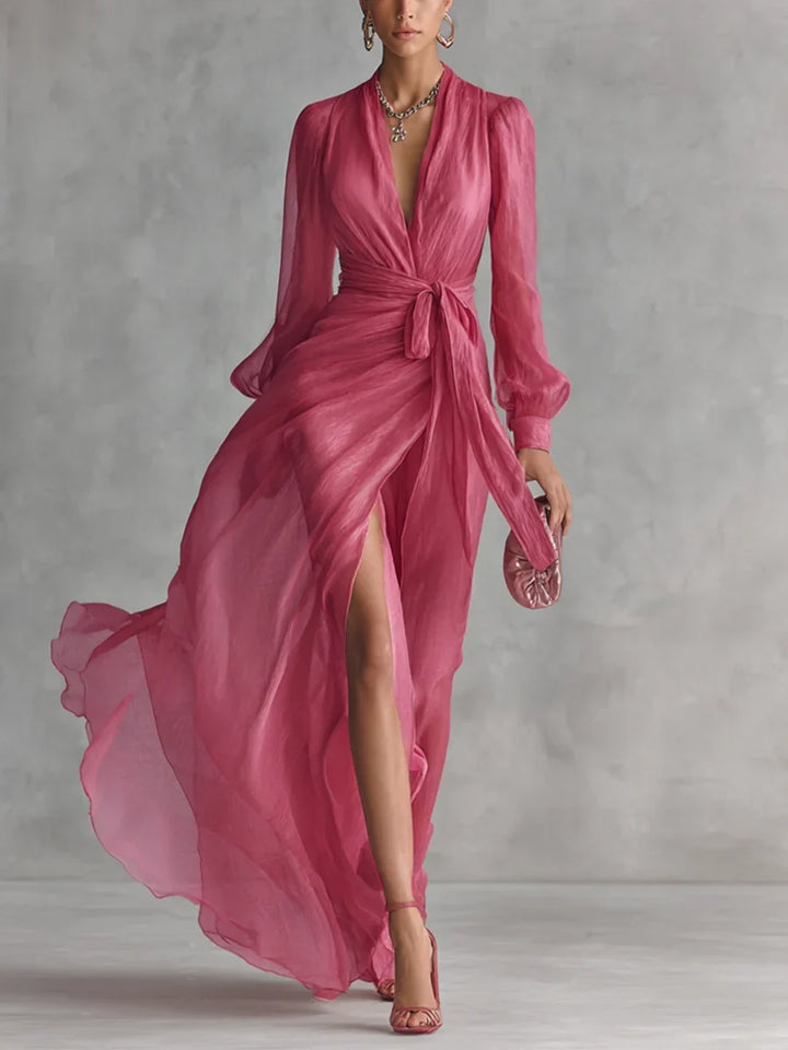 Gloria Maxi Chiffon Dress with V-Neck