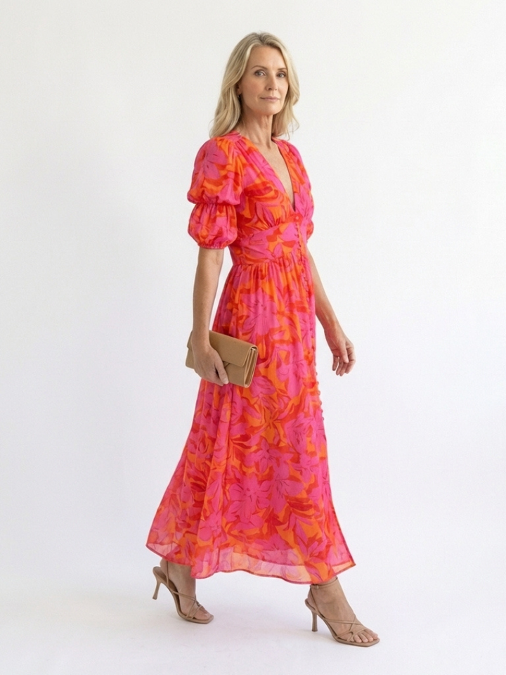 Adalyn | Floral Puff Sleeve Midi Dress