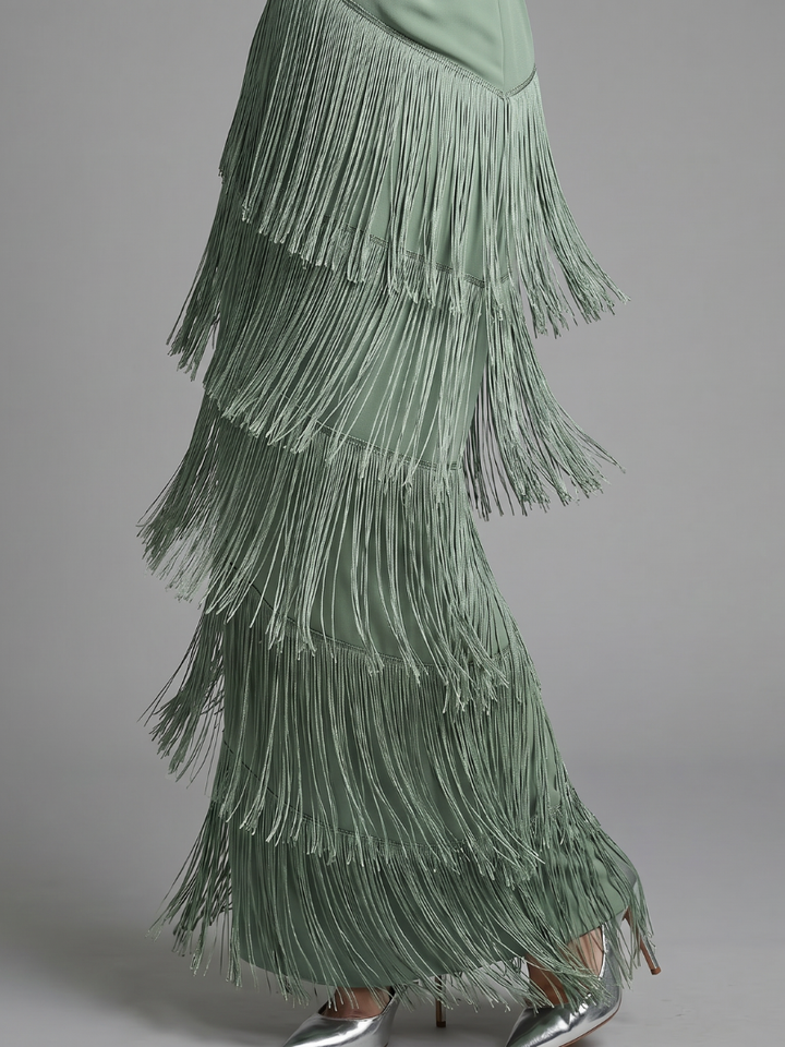 Elisabeth | Long-Sleeve Fringe Midi Dress