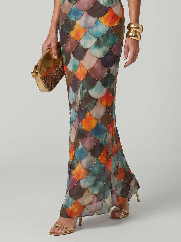 Nerissa | Fitted Scale-Pattern Maxi Dress