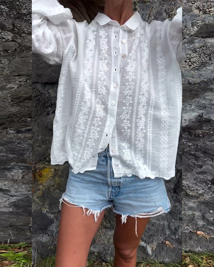 Amery – Romantic Embroidered Button-Up Blouse