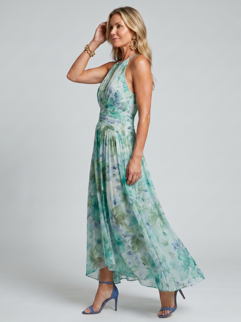 Brielle | Pleated Halter Floral Midi Dress