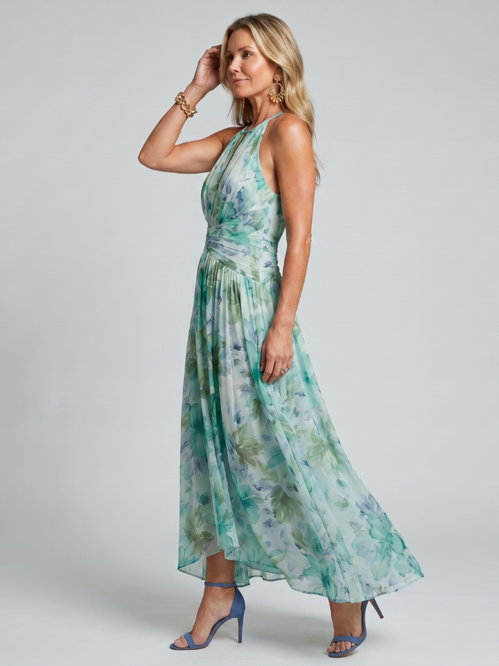 Brielle | Pleated Halter Floral Midi Dress