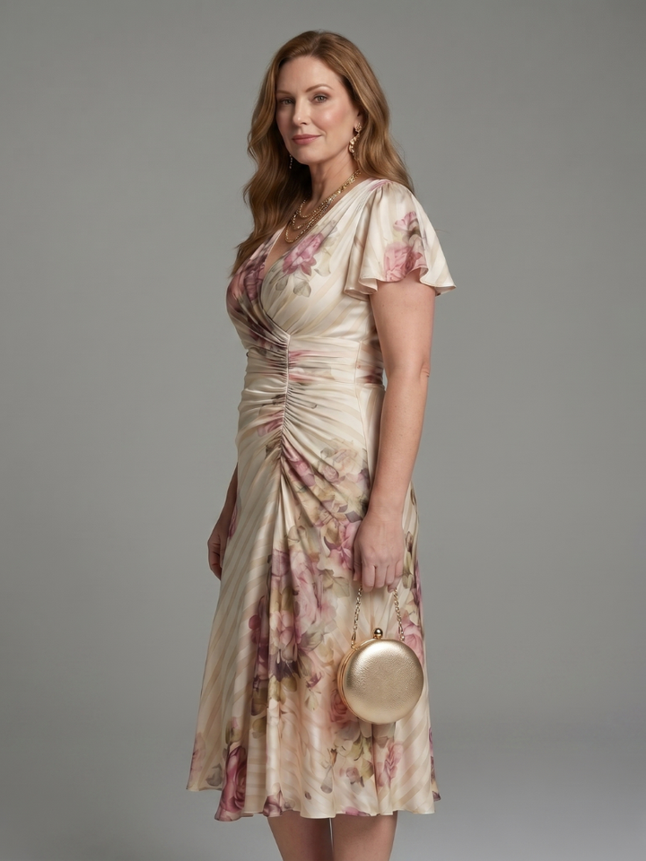 Deirdre | Flutter Sleeve Floral Wrap Midi Dress