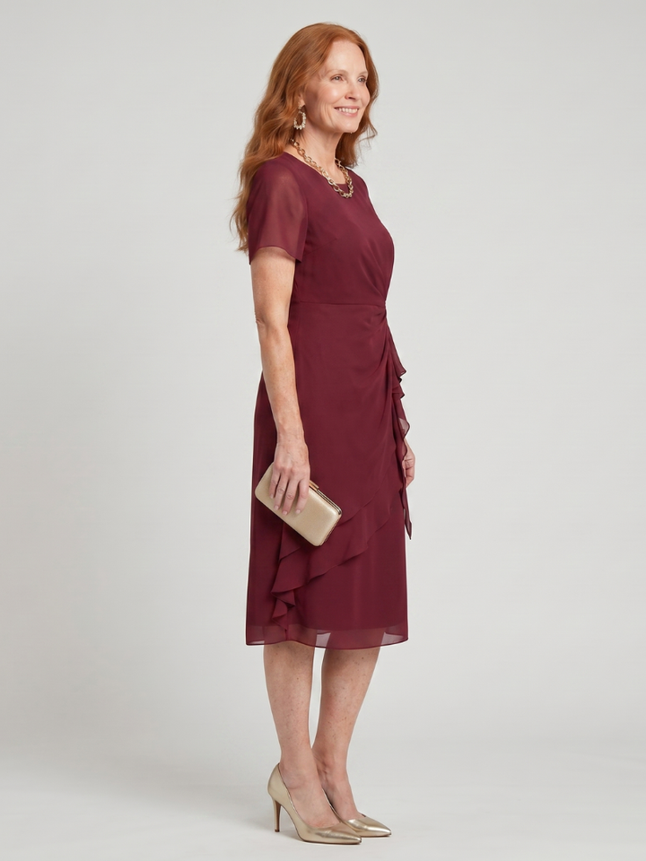 Eira™ | Elegant Midi Dress with Layered Hem & Transparent Sleeves