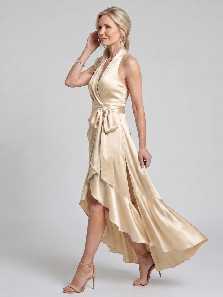 Gloria | Halter Wrap Flowing Evening Dress