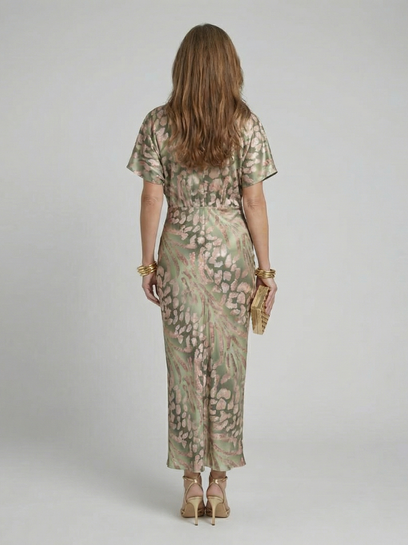 Rhea | Abstract Print Twist-Waist Midi Dress