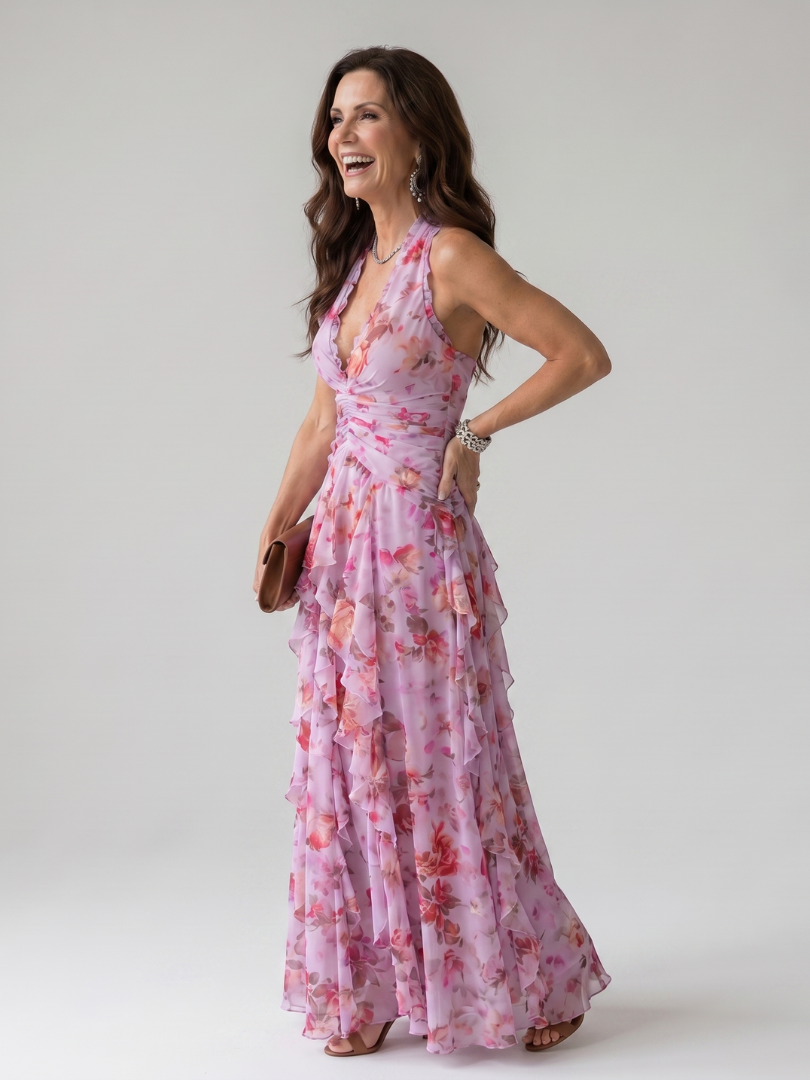 Sage | Halter Neck Floral Maxi Dress
