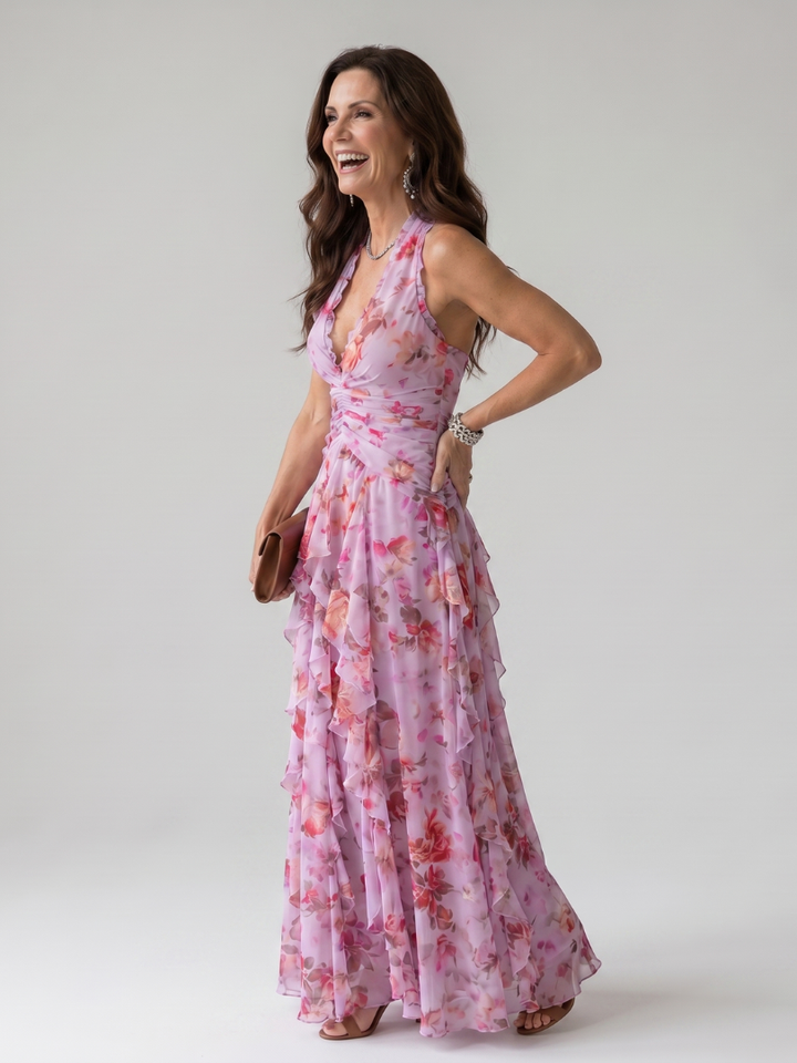 Sage | Halter Neck Floral Maxi Dress