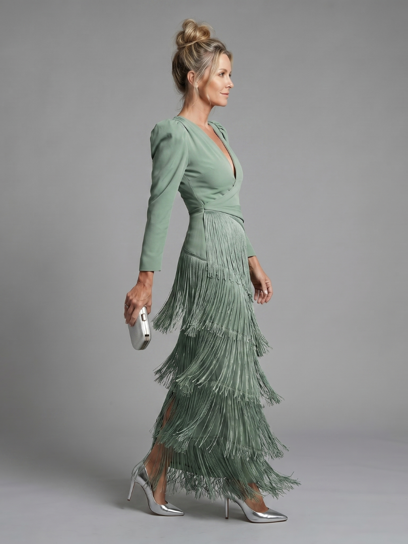 Elisabeth | Long-Sleeve Fringe Midi Dress