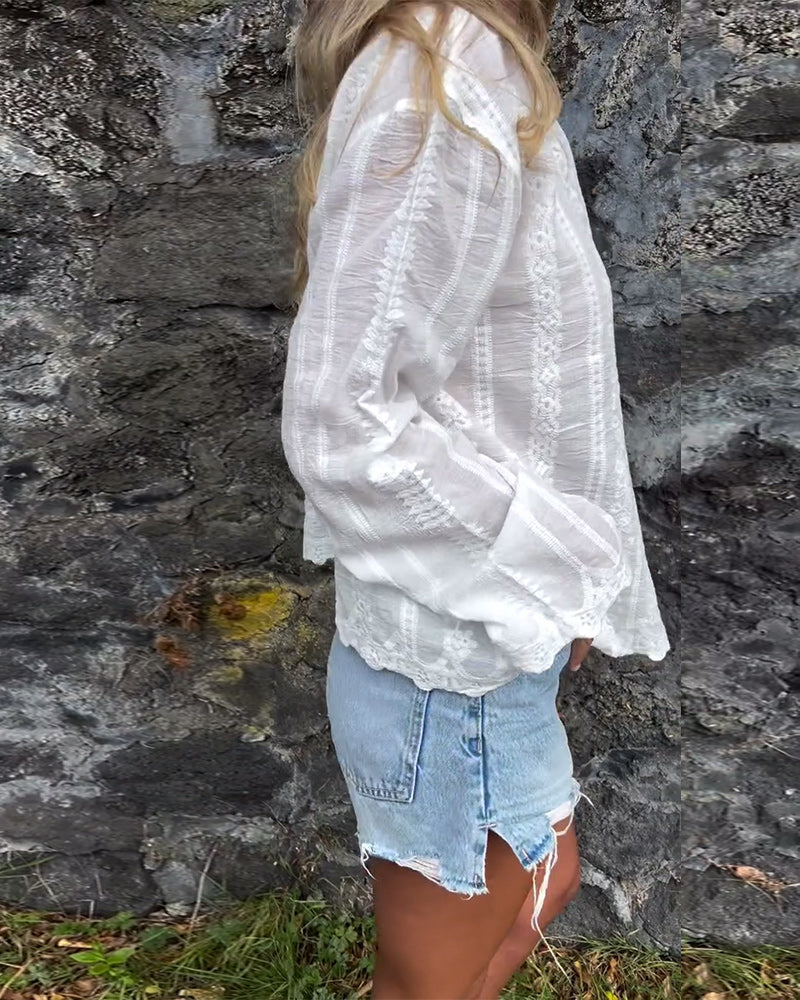 Amery – Romantic Embroidered Button-Up Blouse