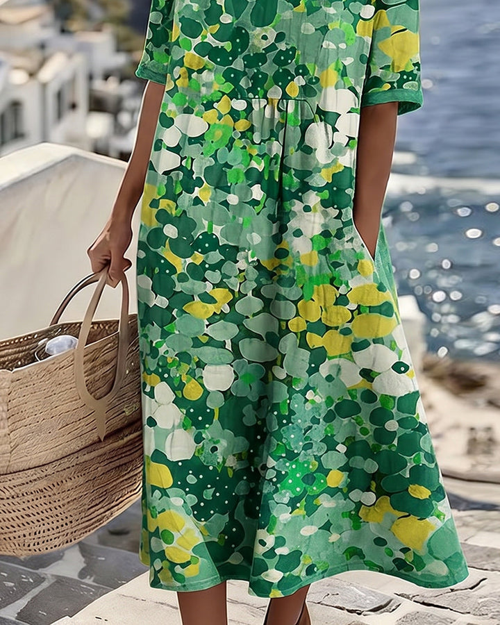 ELENA™ - ELEGANT FLORAL SUMMER MIDI DRESS