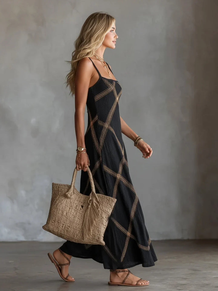 Melisa Geometric Maxi Dress with Square Neckline