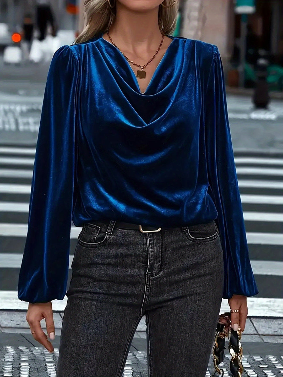 Eliza - Luxe Velvet Drape-Neck Blouse