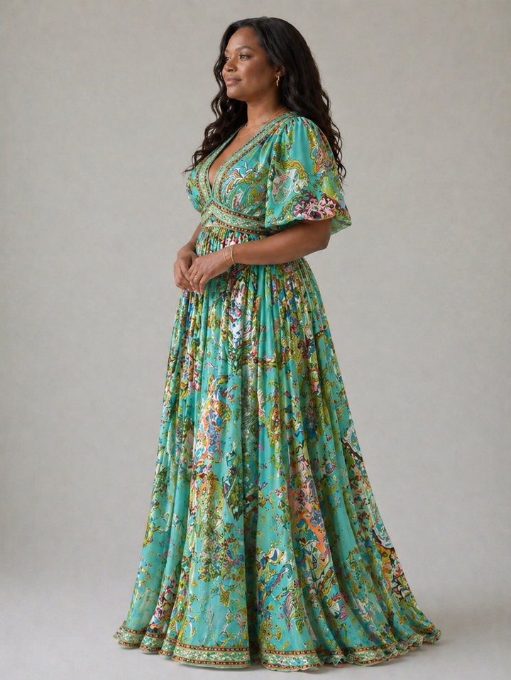 Isabella | Flowing Puff-Sleeve Maxi Dress
