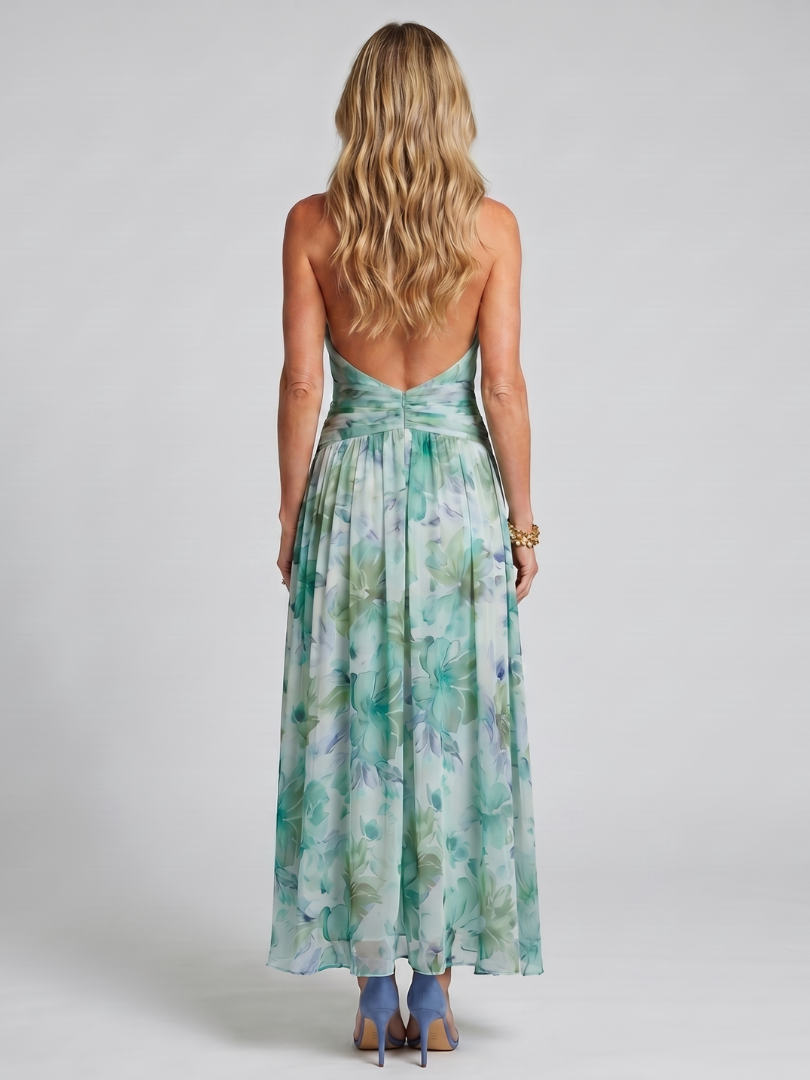 Brielle | Pleated Halter Floral Midi Dress