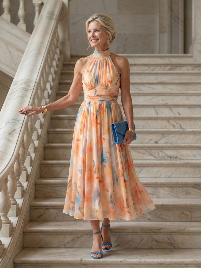 Callista | Flowing Halter Midi Dress