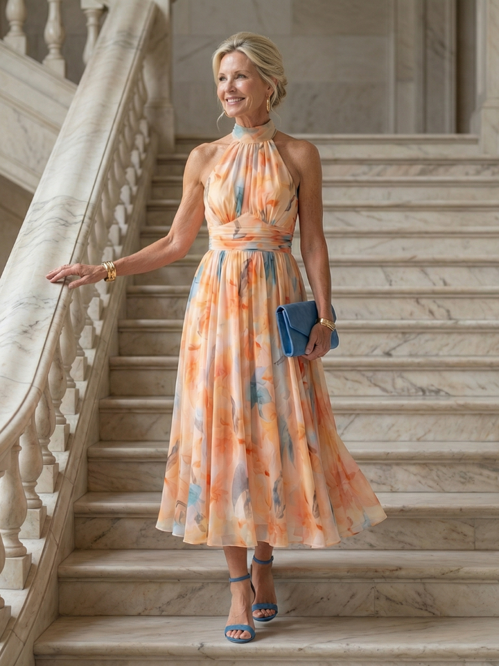 Callista | Flowing Halter Midi Dress