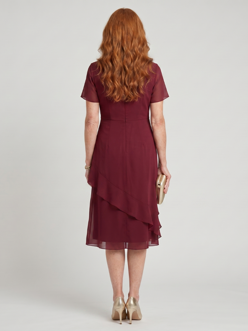 Eira™ | Elegant Midi Dress with Layered Hem & Transparent Sleeves
