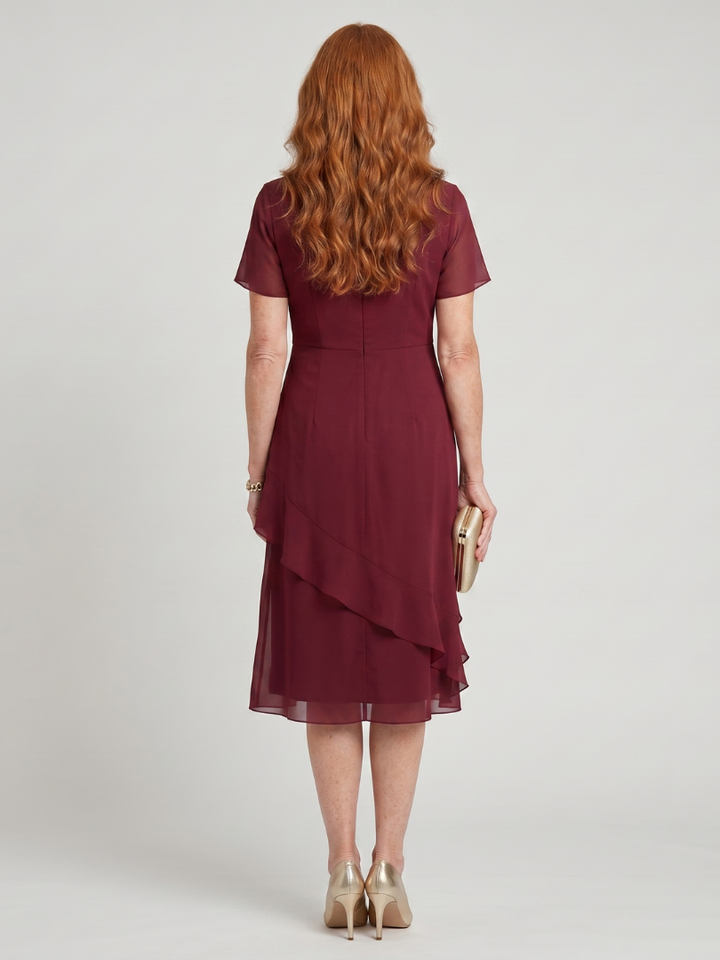 Eira™ | Elegant Midi Dress with Layered Hem & Transparent Sleeves